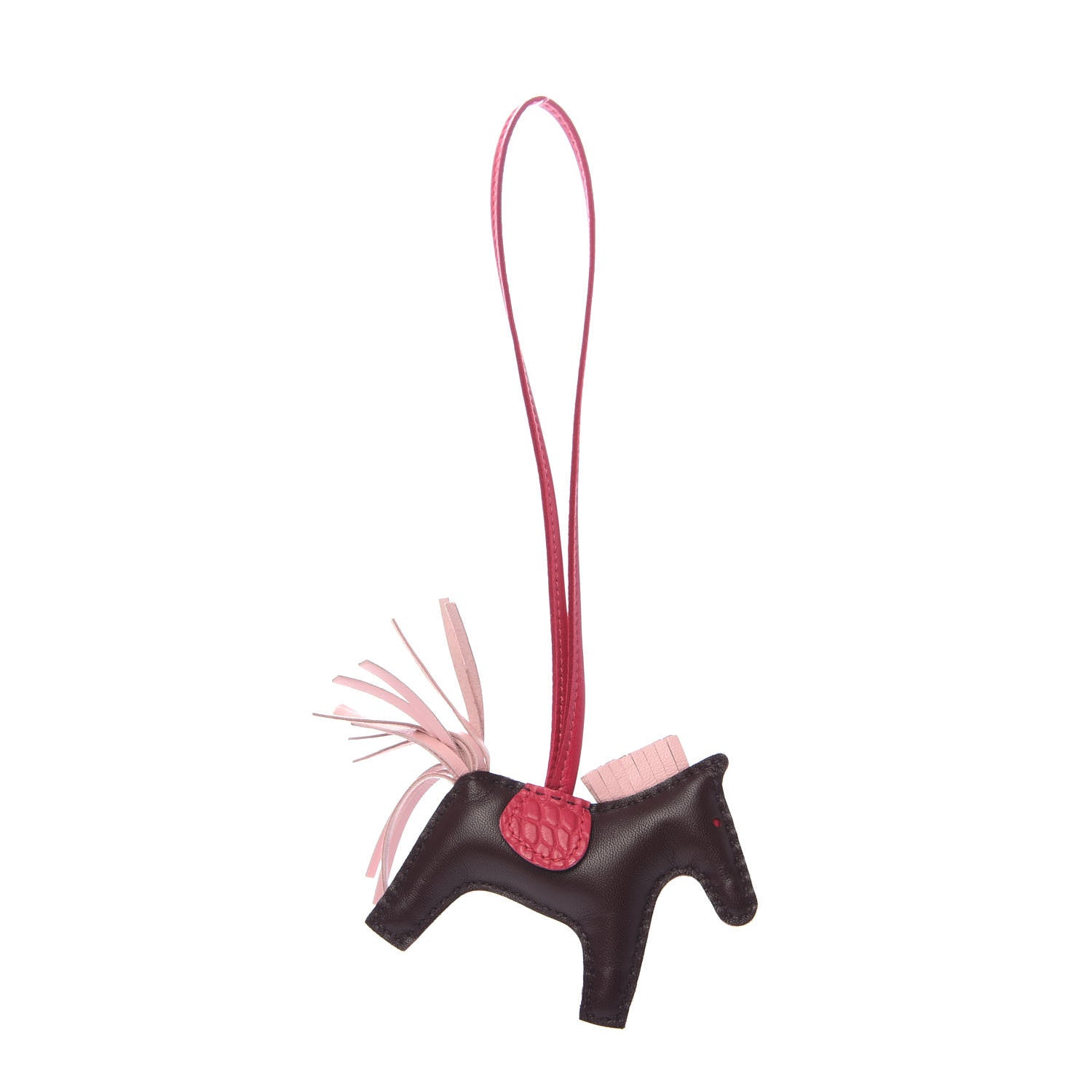 Hermes Milo Lambskin Matte Alligator Touch Grigri Rodeo Horse Bag Charm PM Rouge Sellier Framboise Rose Sakura 3 of 6