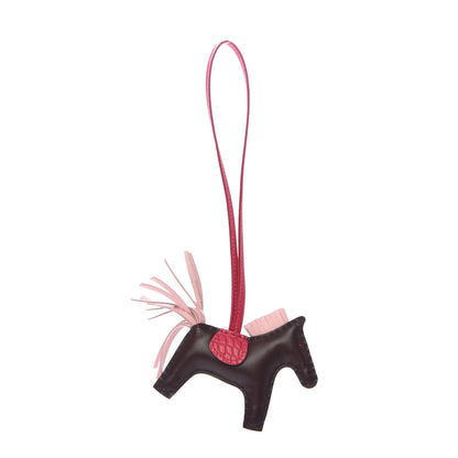 Hermes Milo Lambskin Matte Alligator Touch Grigri Rodeo Horse Bag Charm PM Rouge Sellier Framboise Rose Sakura 3 of 6