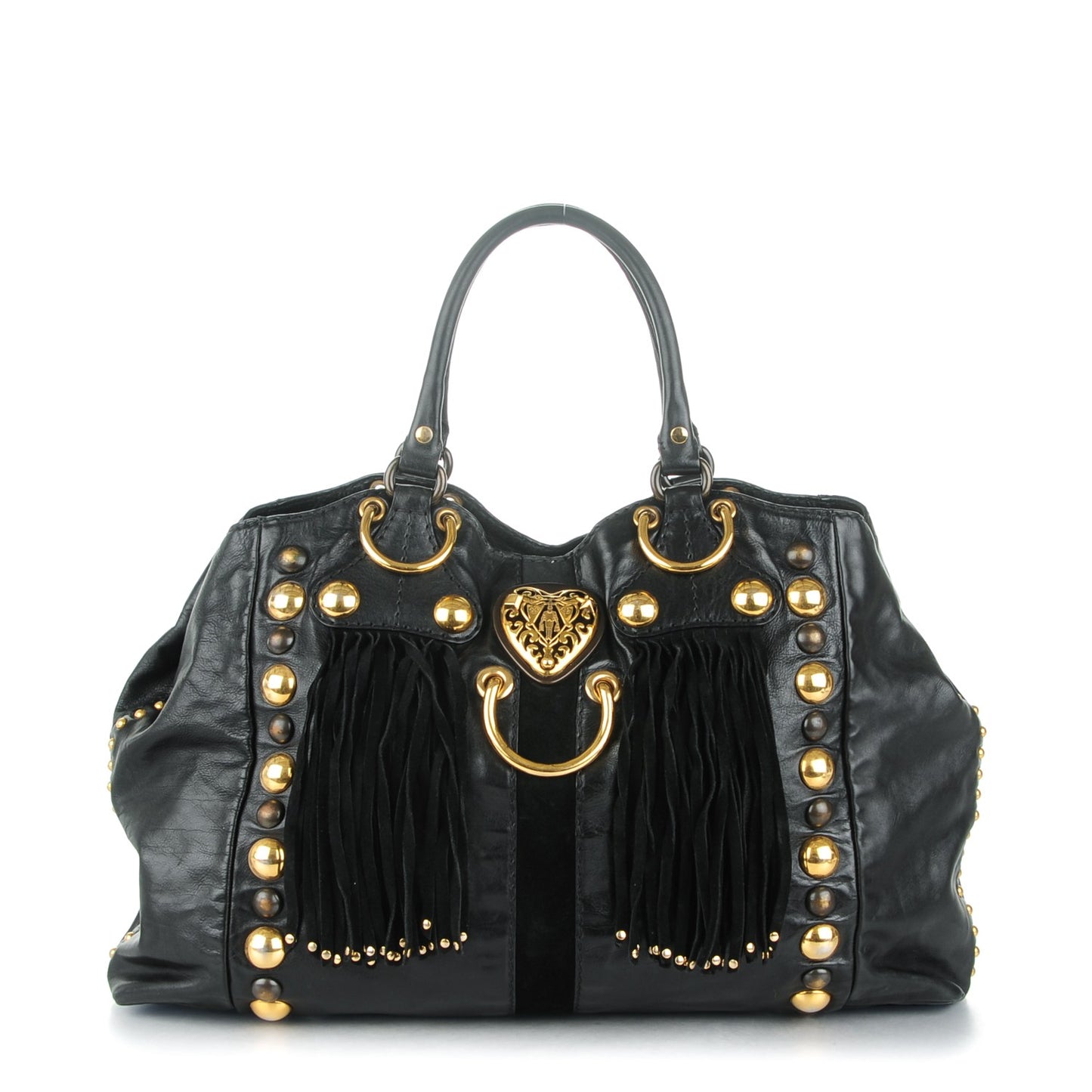 Calfskin Suede Fringe Large Babouska Tote Black
