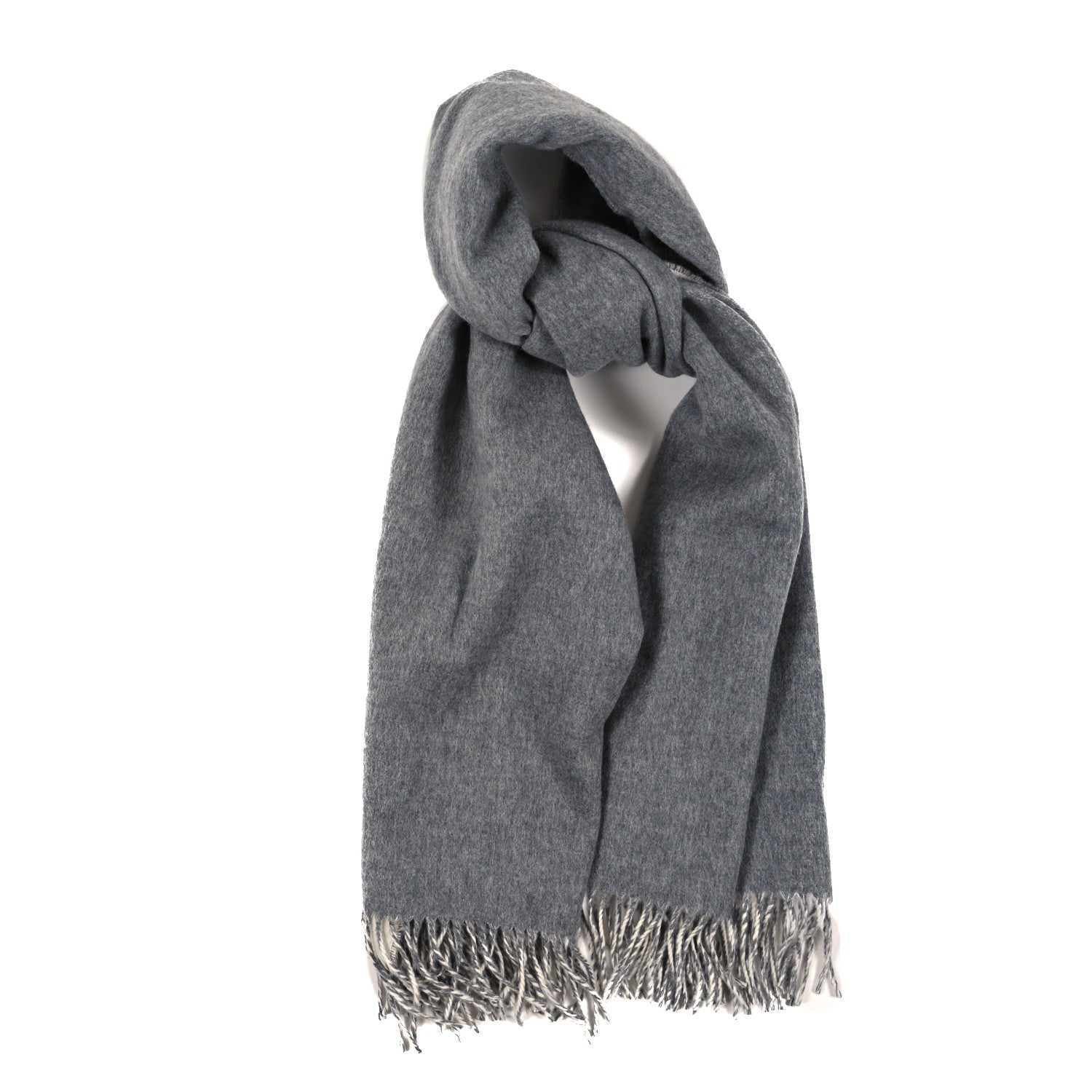 Hermes Cashmere Fringe Double Face Scarf Gris Flanelle Ivoire 1 of 3