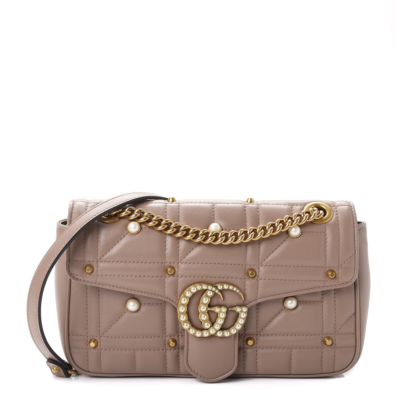 Gucci Calfskin Matelasse Studded Mini Pearly GG Marmont Shoulder Bag Porcelain Rose 1 of 7