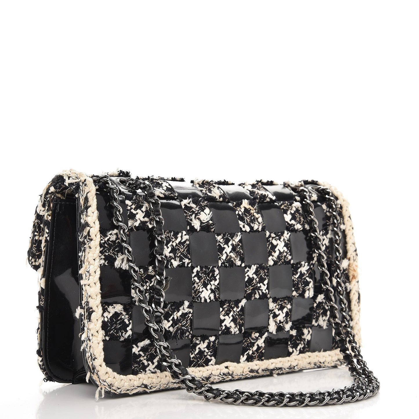 Tweed Vinyl Woven Medium Single Flap Black White