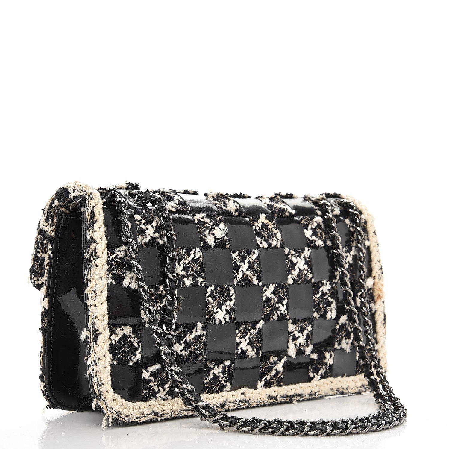 Chanel Tweed Vinyl Woven Medium Single Flap Black White 4 of 9