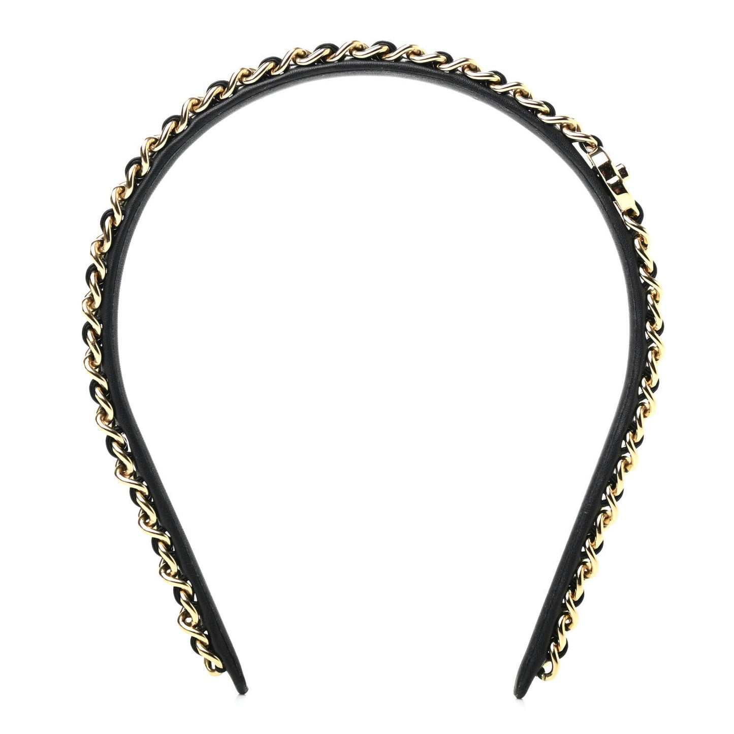 Metal Lambskin CC Turnlock Chain Headband Gold Black