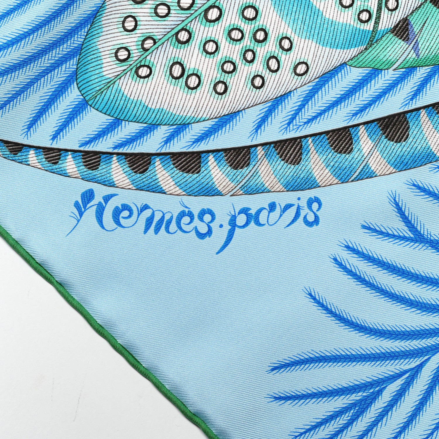 Hermes Silk Plumes En Fete Scarf 90 Ciel Vert Brun 3 of 5