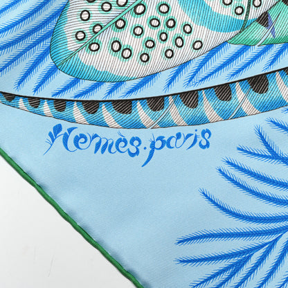 Hermes Silk Plumes En Fete Scarf 90 Ciel Vert Brun 3 of 5