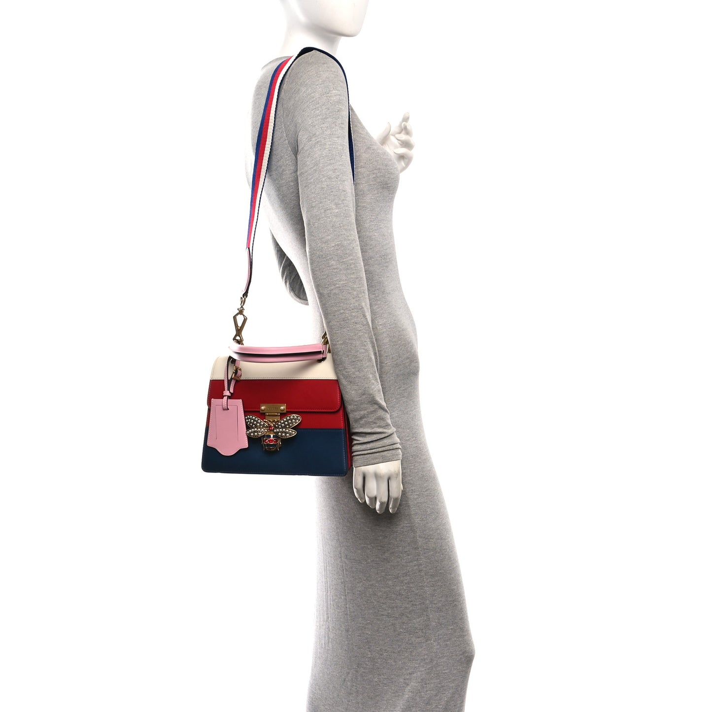 Calfskin Sylvie Web Small Queen Margaret Top Handle Bag Blue Agata Hibiscus Red Mystic White Sugar Pink