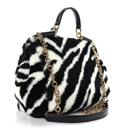 Dolce & Gabbana Faux Fur Zebra Print Miss Sicily Satchel Black White 3 of 8
