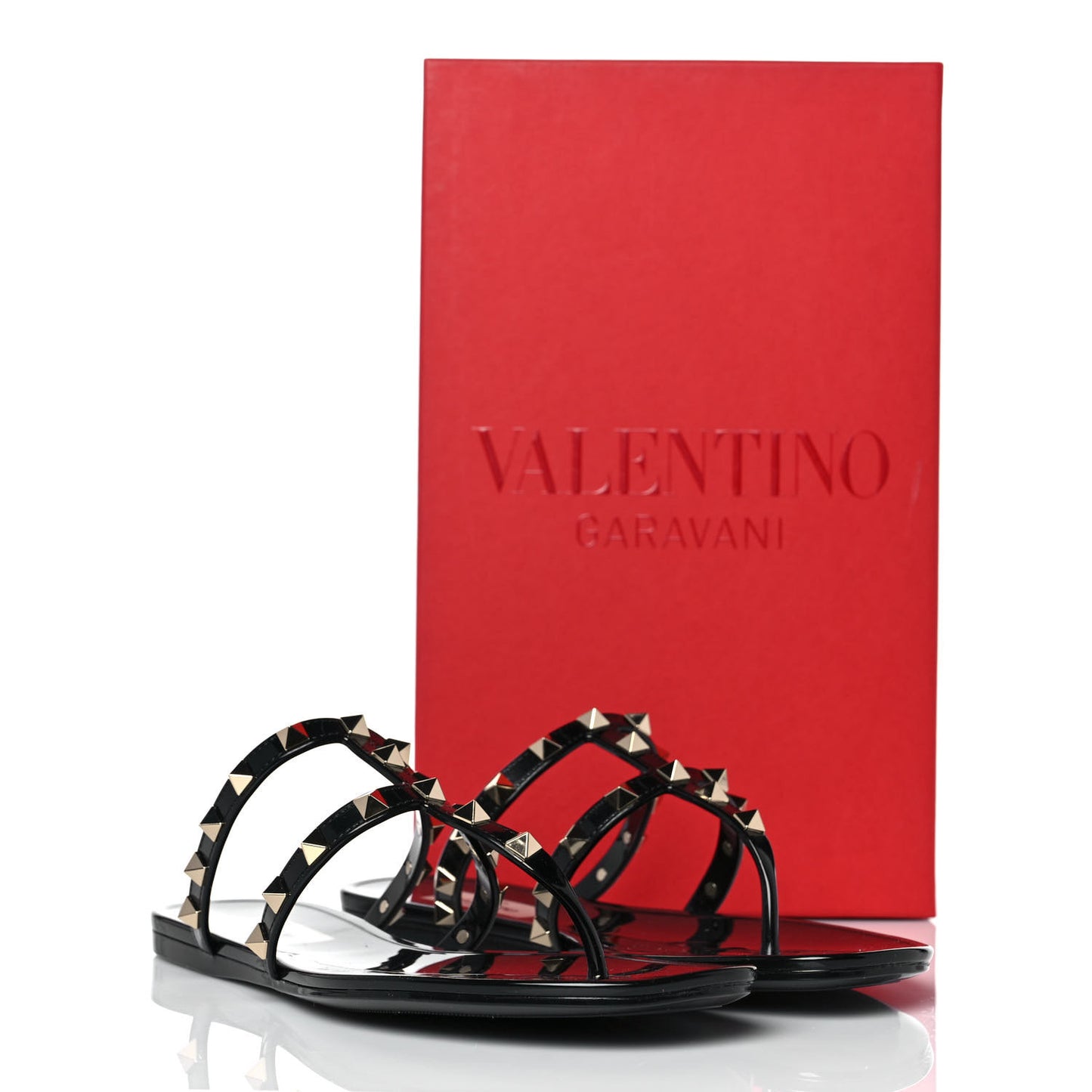 PVC Jelly Rockstud Caged Flat Thong Sandals 39 Black