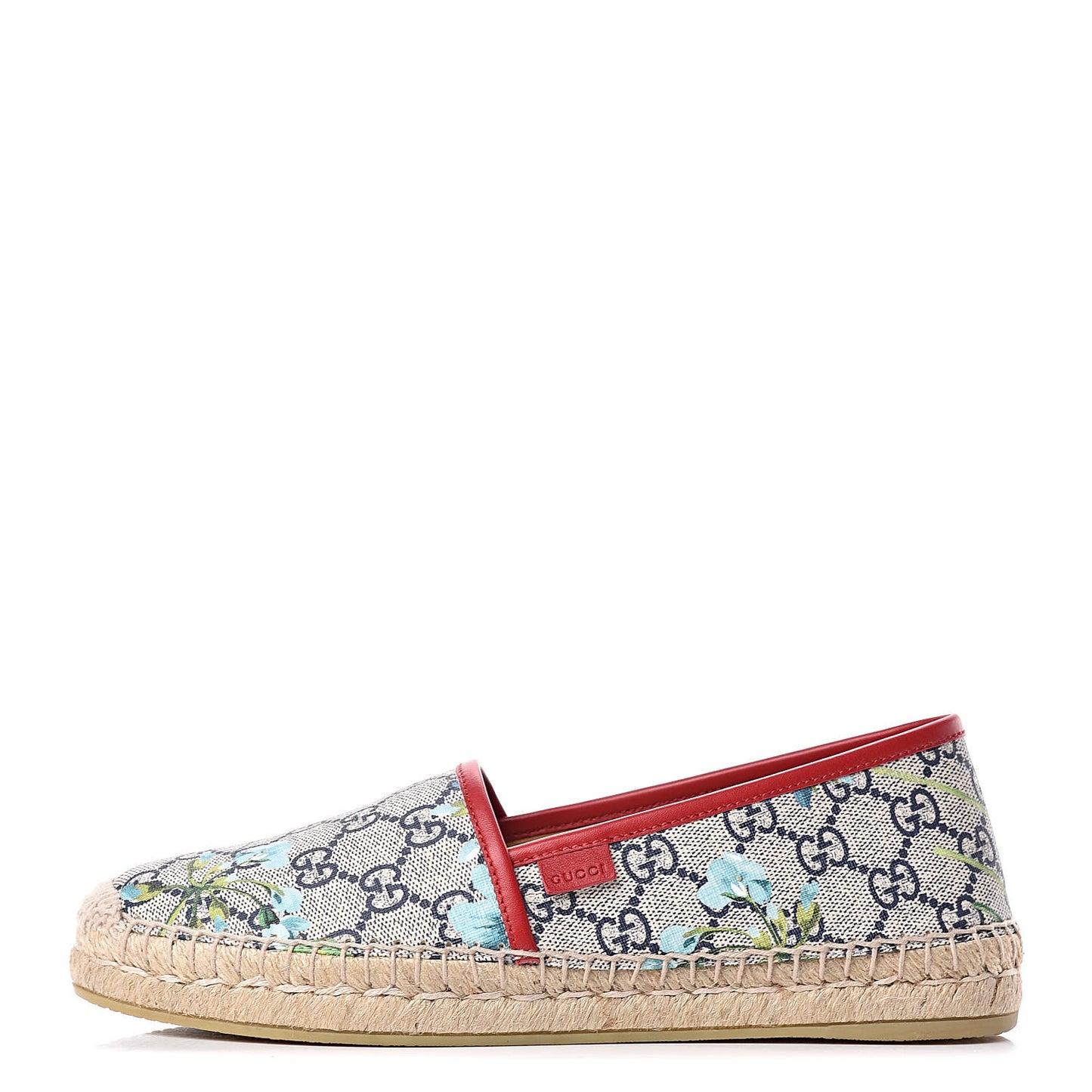 GG Supreme Monogram Blooms Espadrilles 38.5 Beige Blue Navy Hibiscus Red