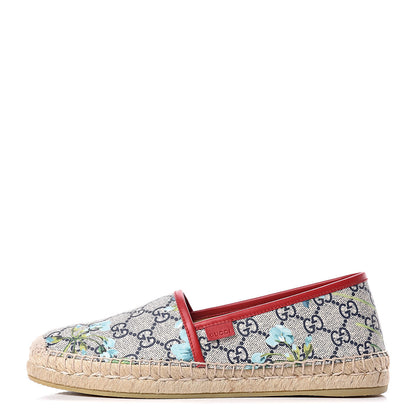 Gucci GG Supreme Monogram Blooms Espadrilles 38.5 Beige Blue Navy Hibiscus Red 1 of 10