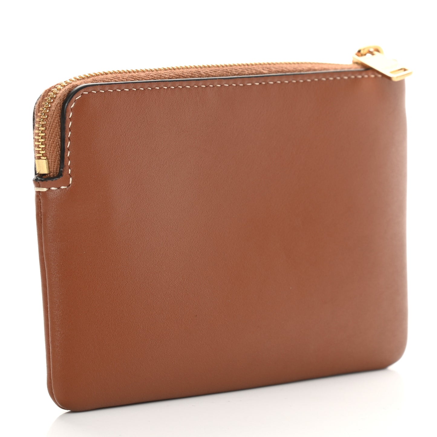 Smooth Calfskin Cuir Triomphe Coin and Card Pouch With Hook Tan