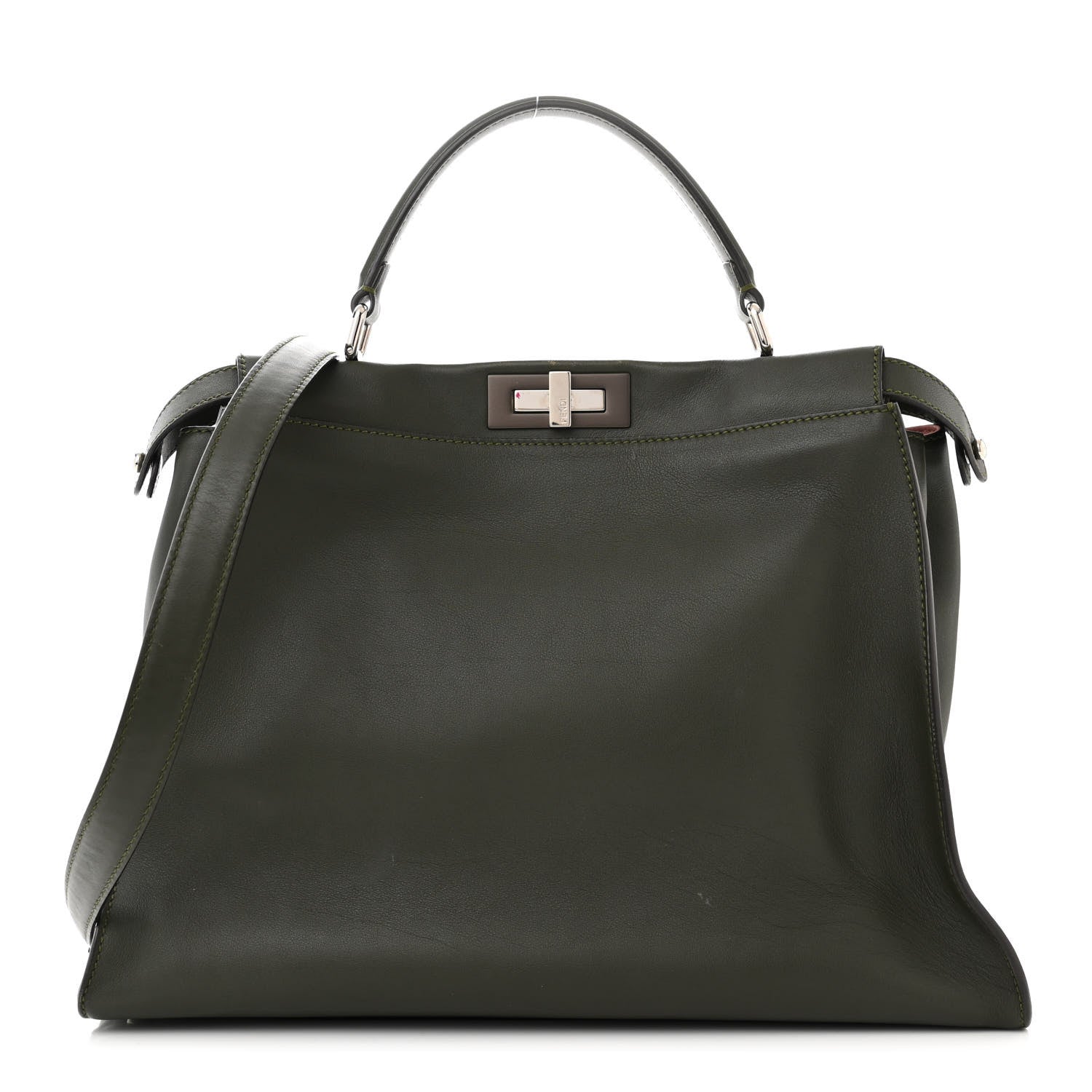 Fendi Vitello Seta Shiny Nappa Large Peekaboo Iconic Satchel Verde Prato 1 of 18