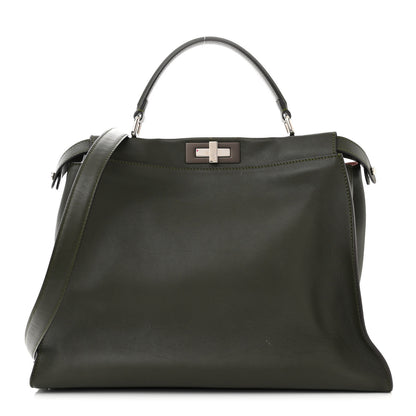 Fendi Vitello Seta Shiny Nappa Large Peekaboo Iconic Satchel Verde Prato 1 of 18