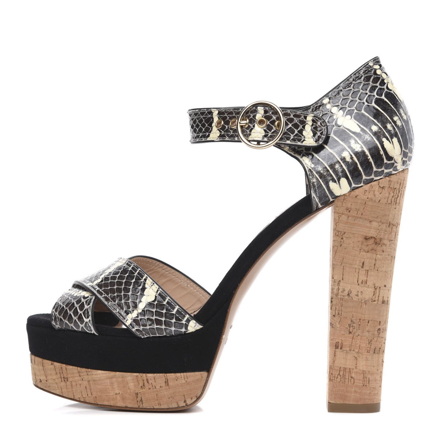 Snakeskin Embossed Platform Ankle Strap Sandals 40 Roccia
