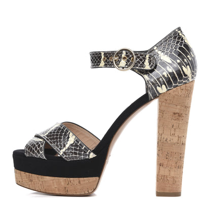 Valentino Garavani Snakeskin Embossed Platform Ankle Strap Sandals 40 Roccia 1 of 8