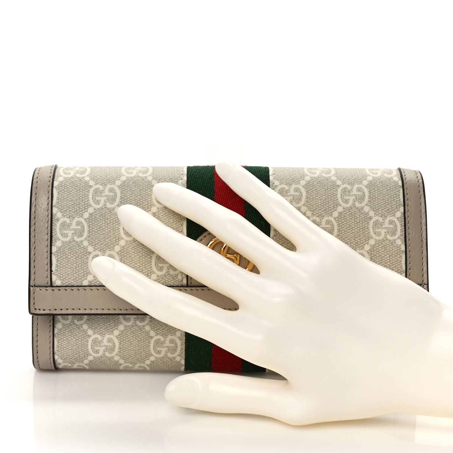 GG Supreme Monogram Web Ophidia Continental Wallet Beige Mystic White Oatmeal