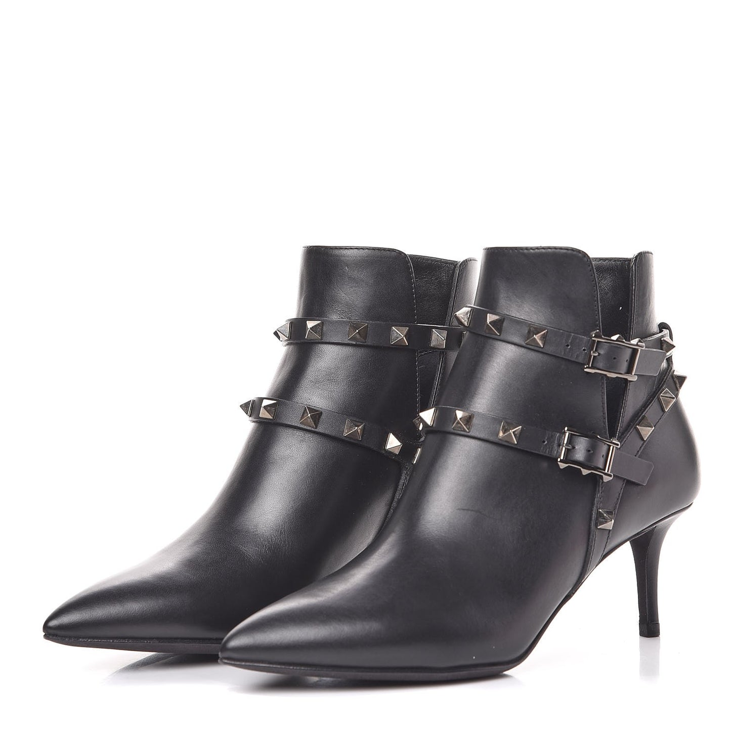 Calfskin Rockstud Double Buckle 65mm Ankle Boots 35 Black