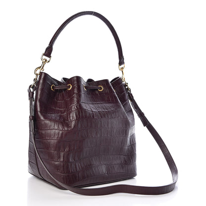 Saint Laurent Calfskin Crocodile Embossed Large Emmanuelle Bucket Bag Burgundy 3 of 12