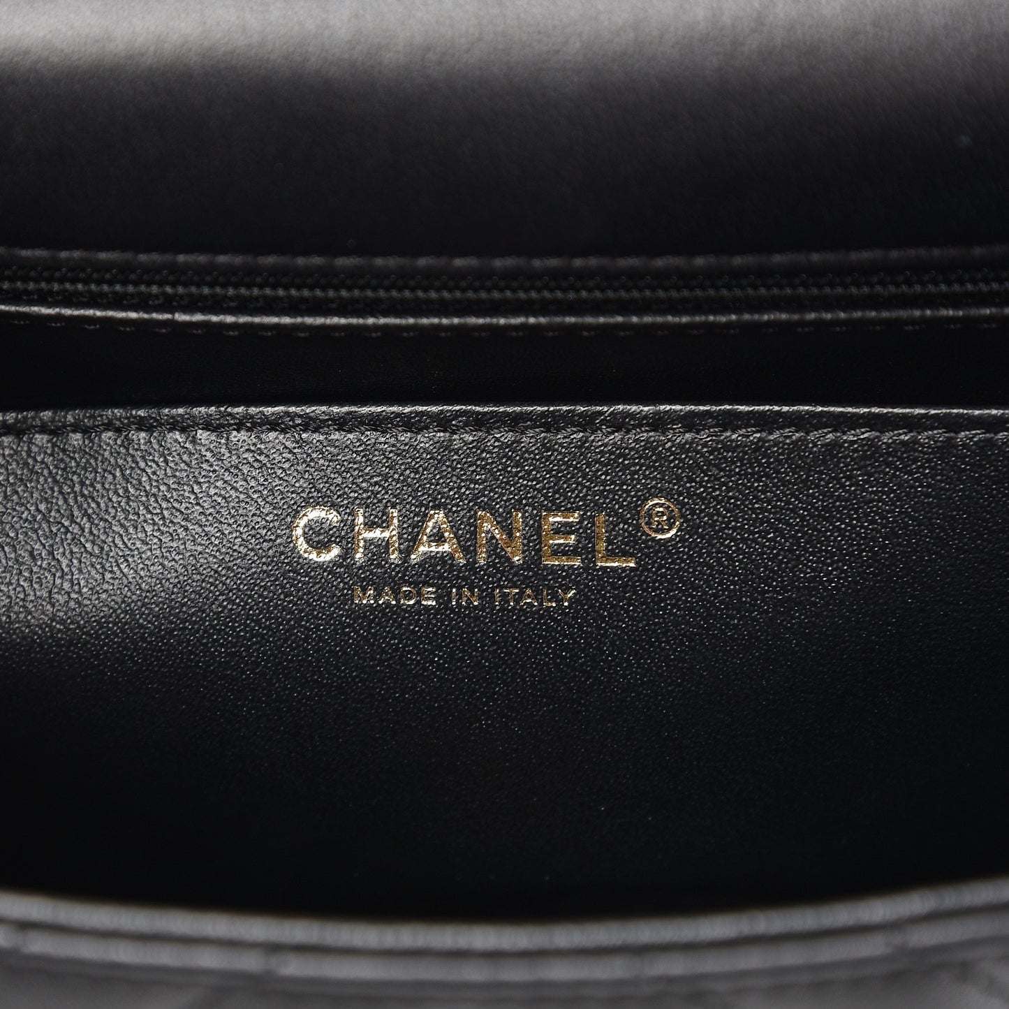 Lambskin Reverse Chevron Quilted Round Top Handle Flap Black