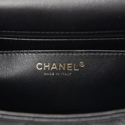 Chanel Lambskin Reverse Chevron Quilted Round Top Handle Flap Black 6 of 8