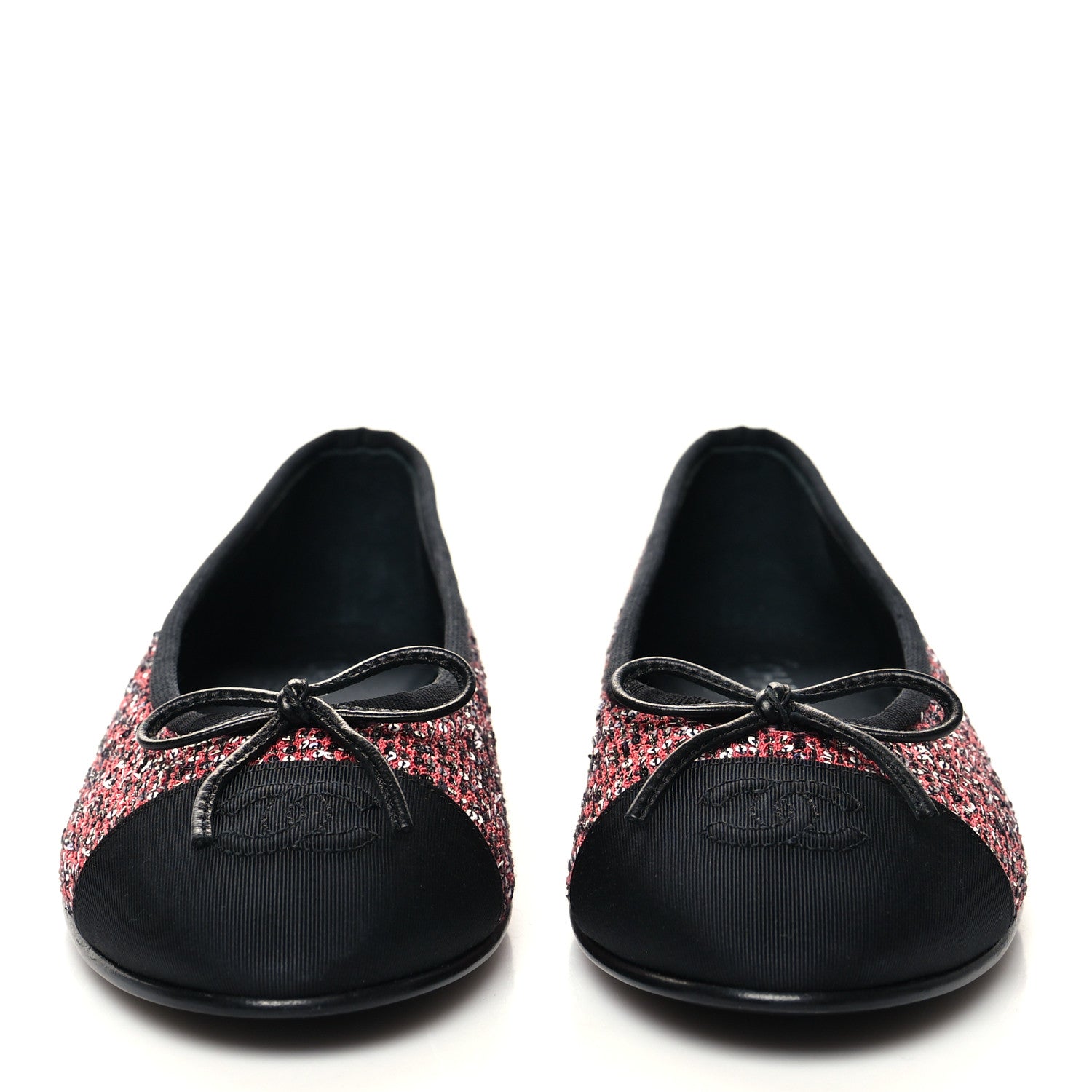 Chanel Tweed Grosgrain Sequin Cap Toe Ballerina Flats 38.5 Black Pink 2 of 8