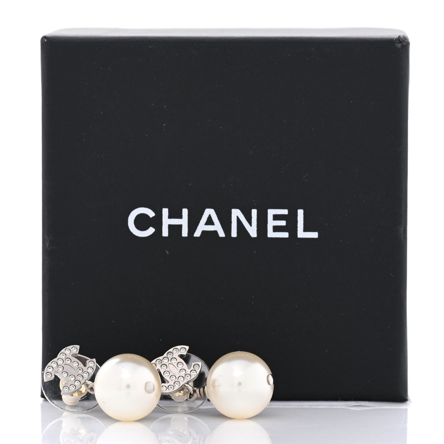 Crystal Pearl CC Drop Earrings Silver Pearly White
