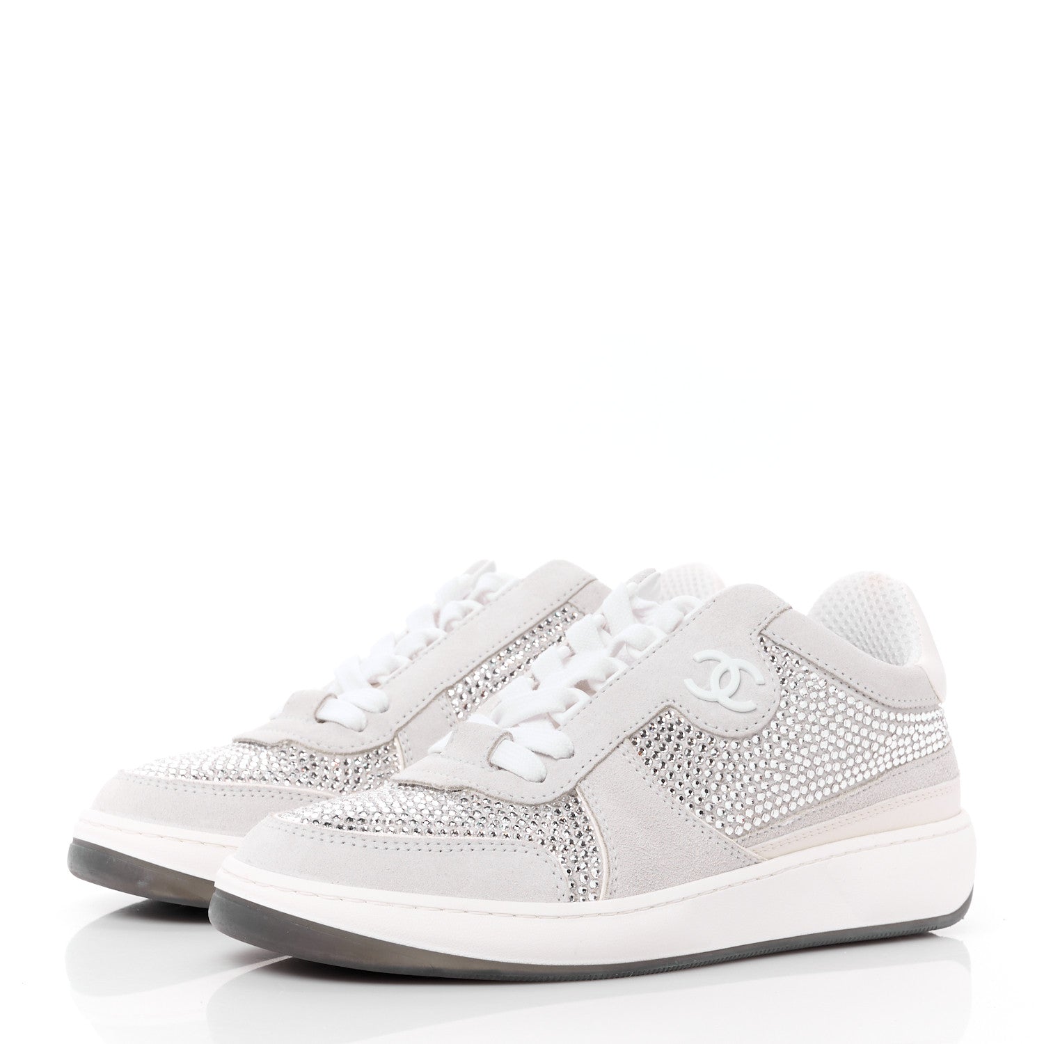 Chanel Calfskin Suede Crystal Womens CC Sneakers 36 White 3 of 11