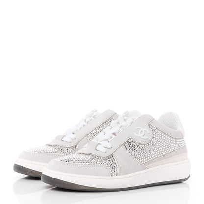 Chanel Calfskin Suede Crystal Womens CC Sneakers 36 White 3 of 11