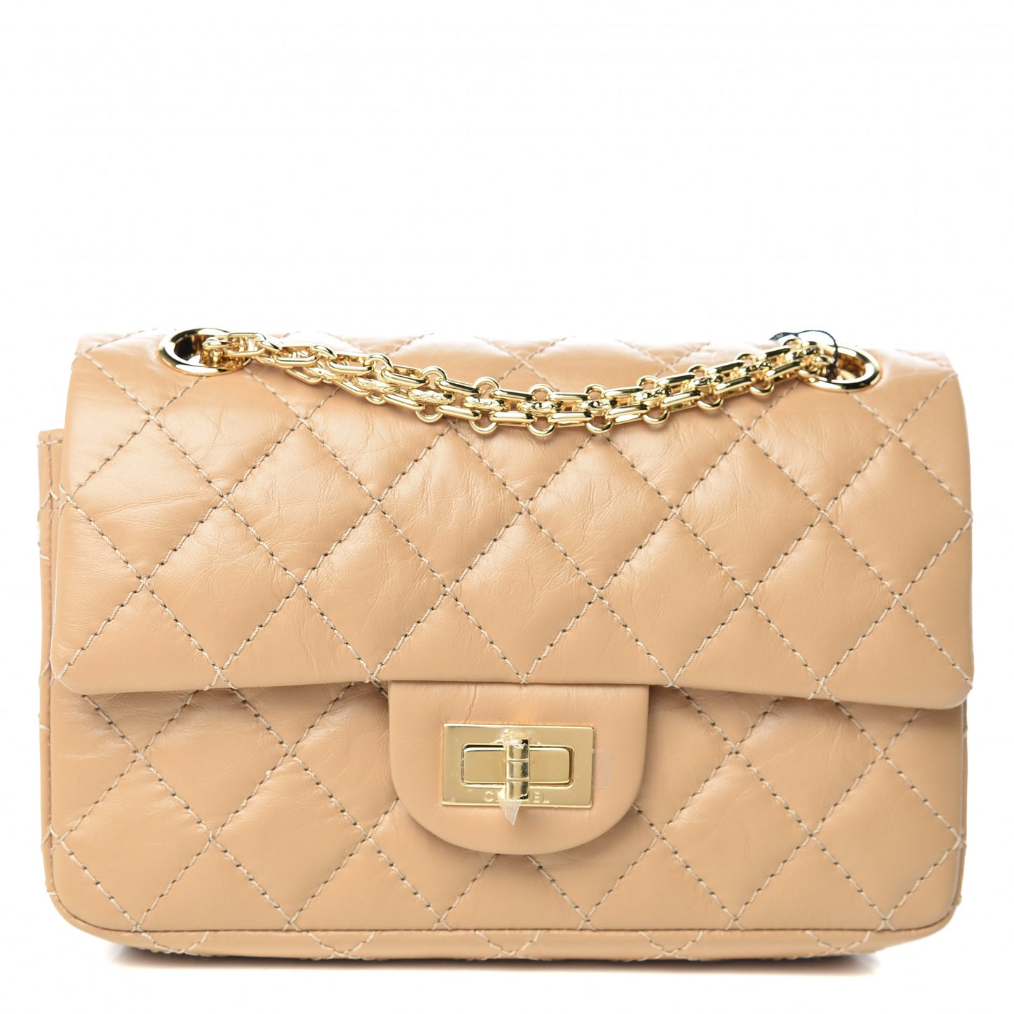 Aged Calfskin Quilted 2.55 Reissue Mini Flap Beige