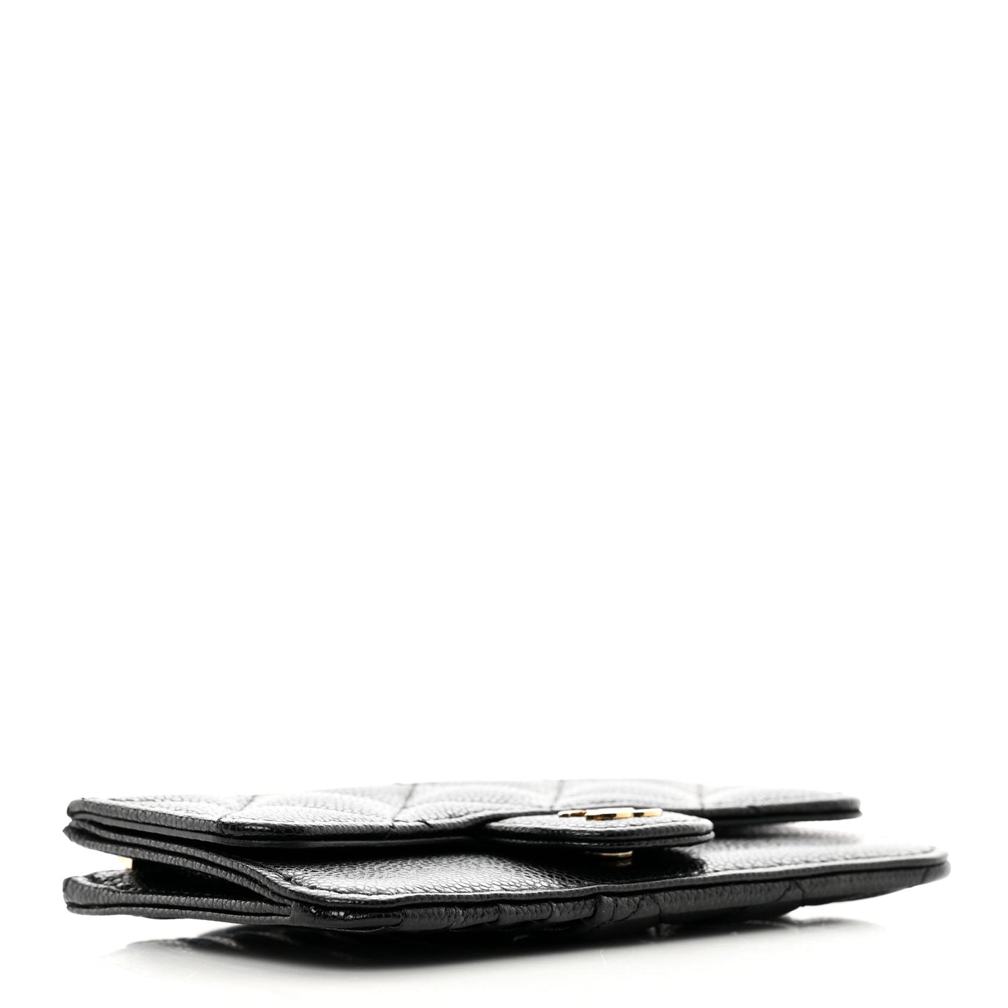 Caviar Quilted Flap Zip Card Holder Black