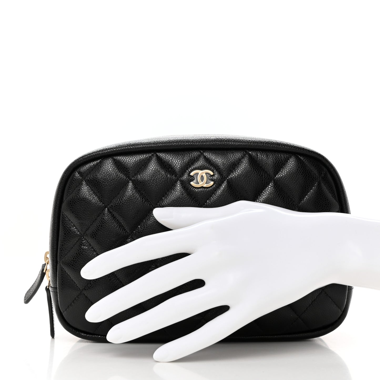 Caviar Quilted Medium Curvy Pouch Cosmetic Case Black