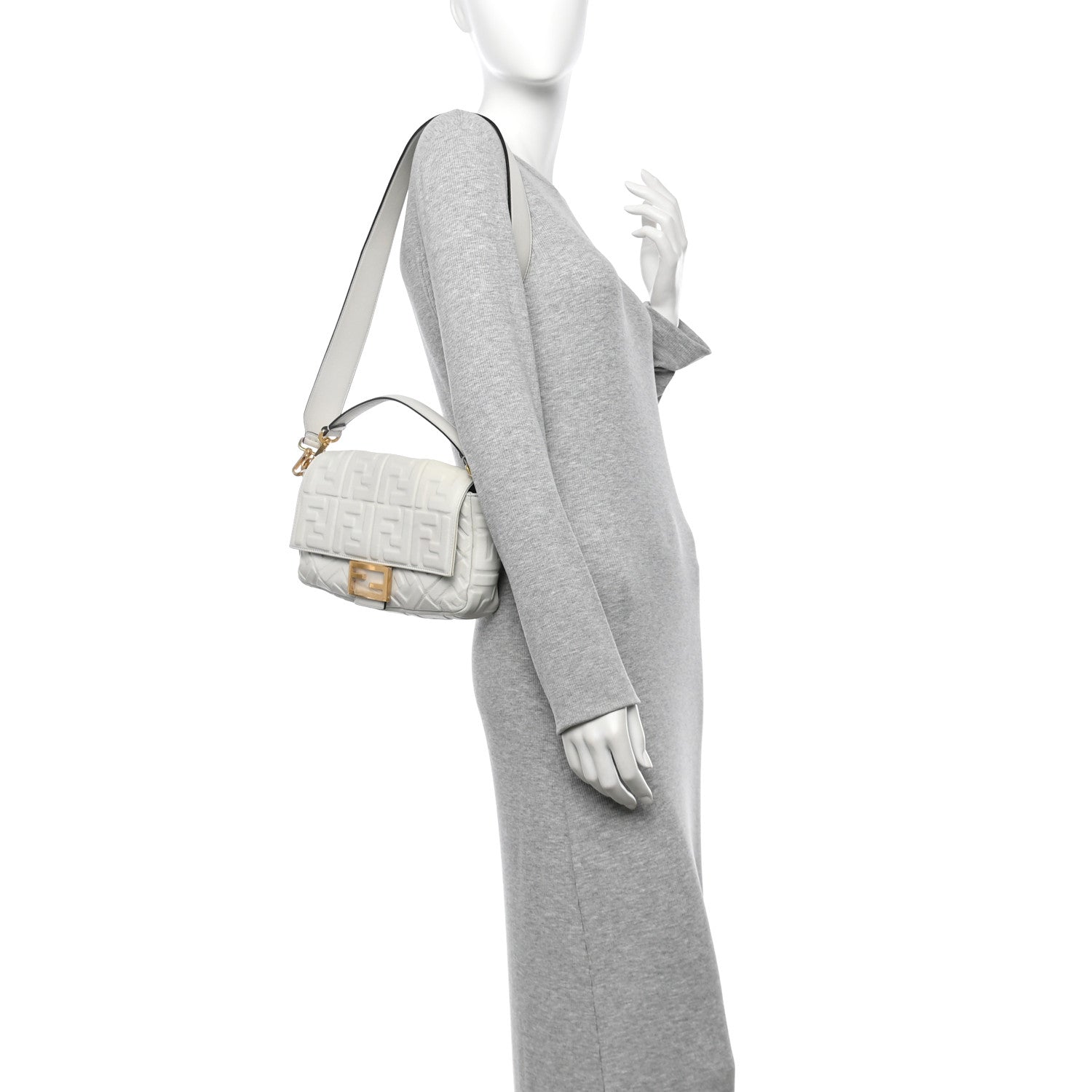 Fendi Nappa FF 1974 Embossed Large Baguette White 2 of 10