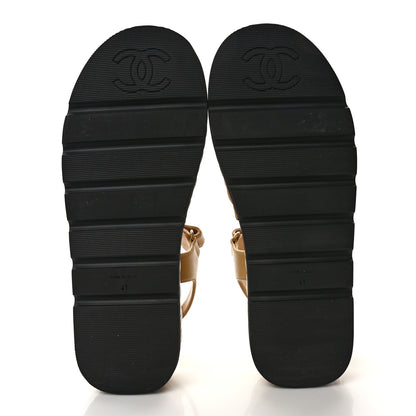 Chanel Lambskin Quilted Platform Sandals 41 Beige Black 6 of 10