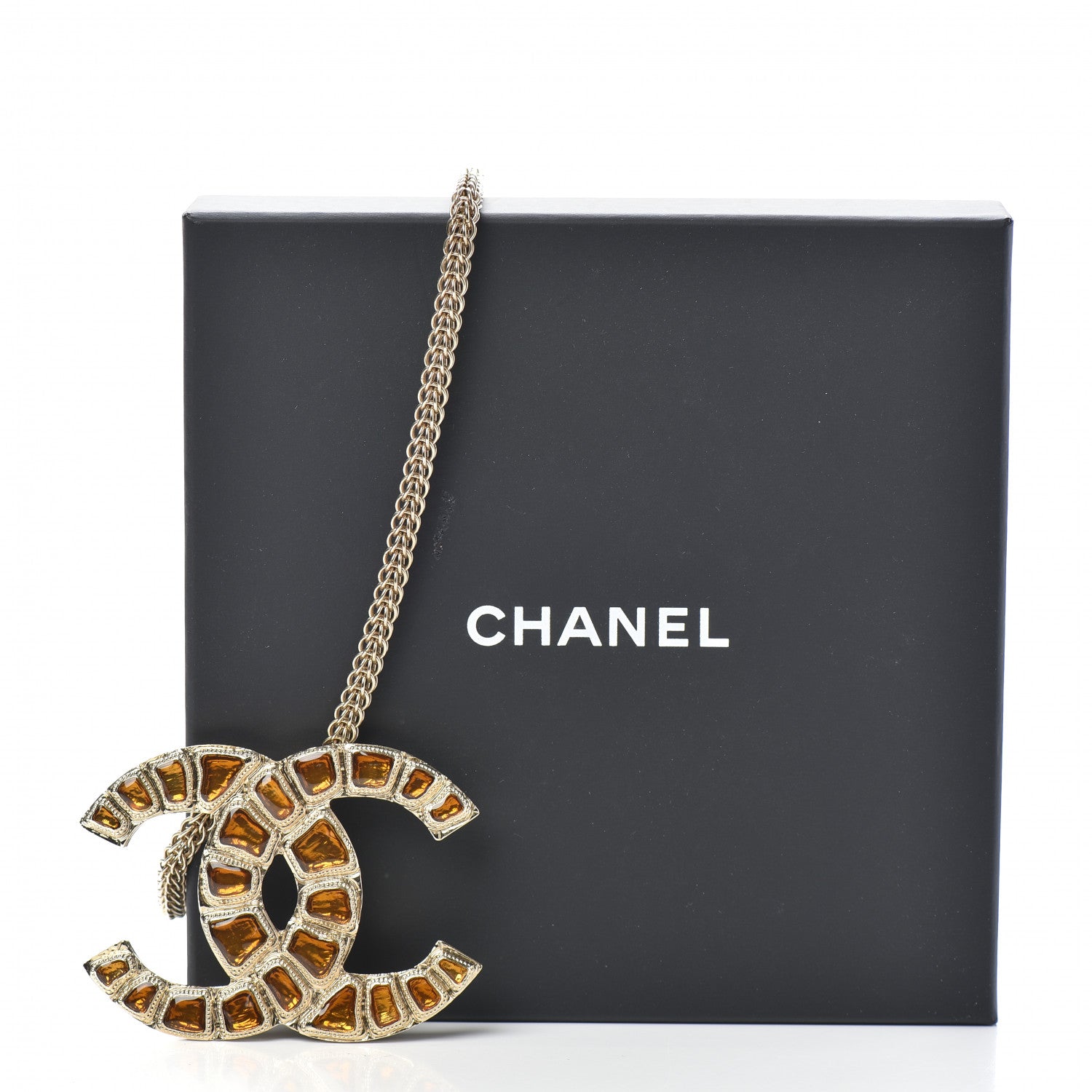 Chanel Resin Along The Nile CC Pendant Necklace Gold Orange 6 of 6