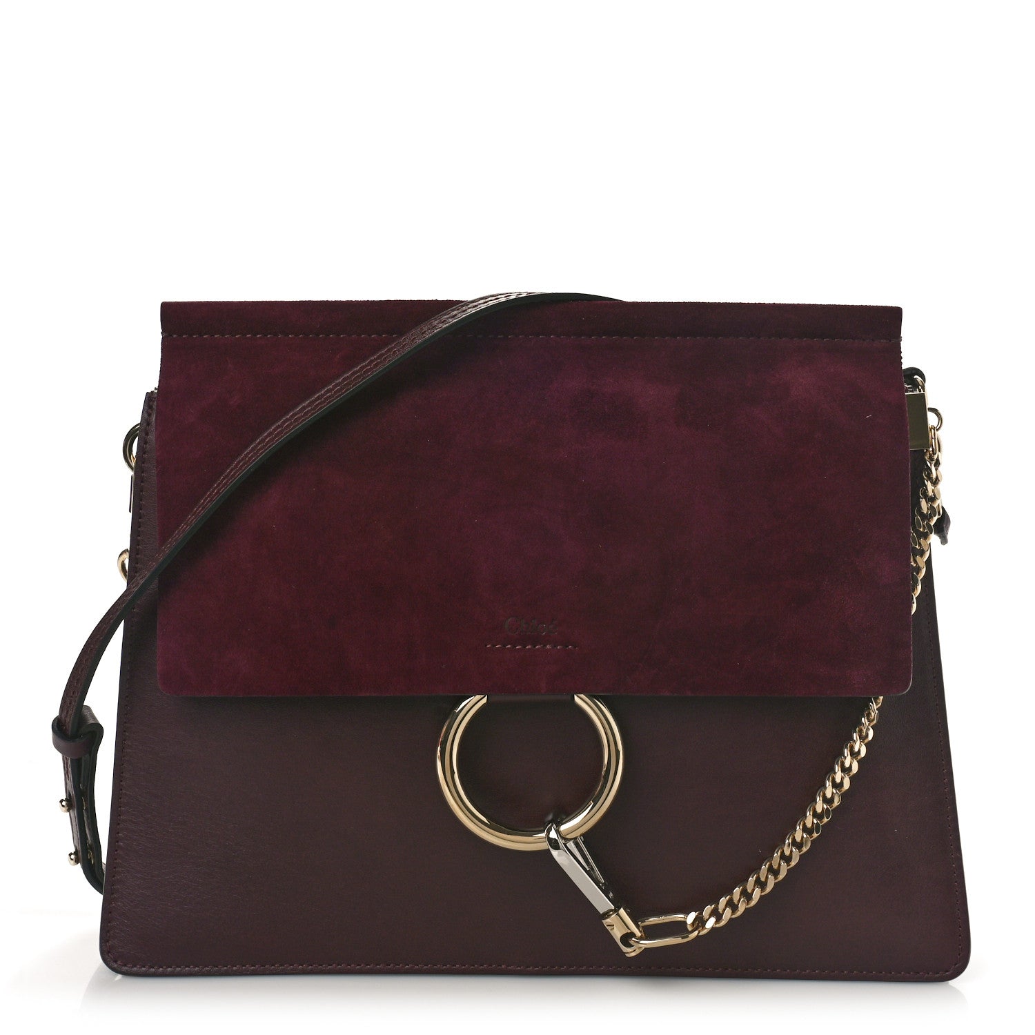Chloe Suede Calfskin Medium Faye Shoulder Bag Dark Purple 1 of 9