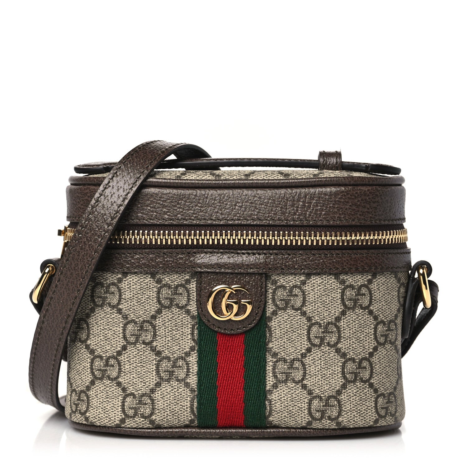 Gucci GG Supreme Monogram Textured Calfskin Web Mini Ophidia Top Handle Bag Beige Ebony New Acero 1 of 10