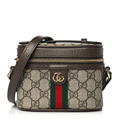 Gucci GG Supreme Monogram Textured Calfskin Web Mini Ophidia Top Handle Bag Beige Ebony New Acero 1 of 10