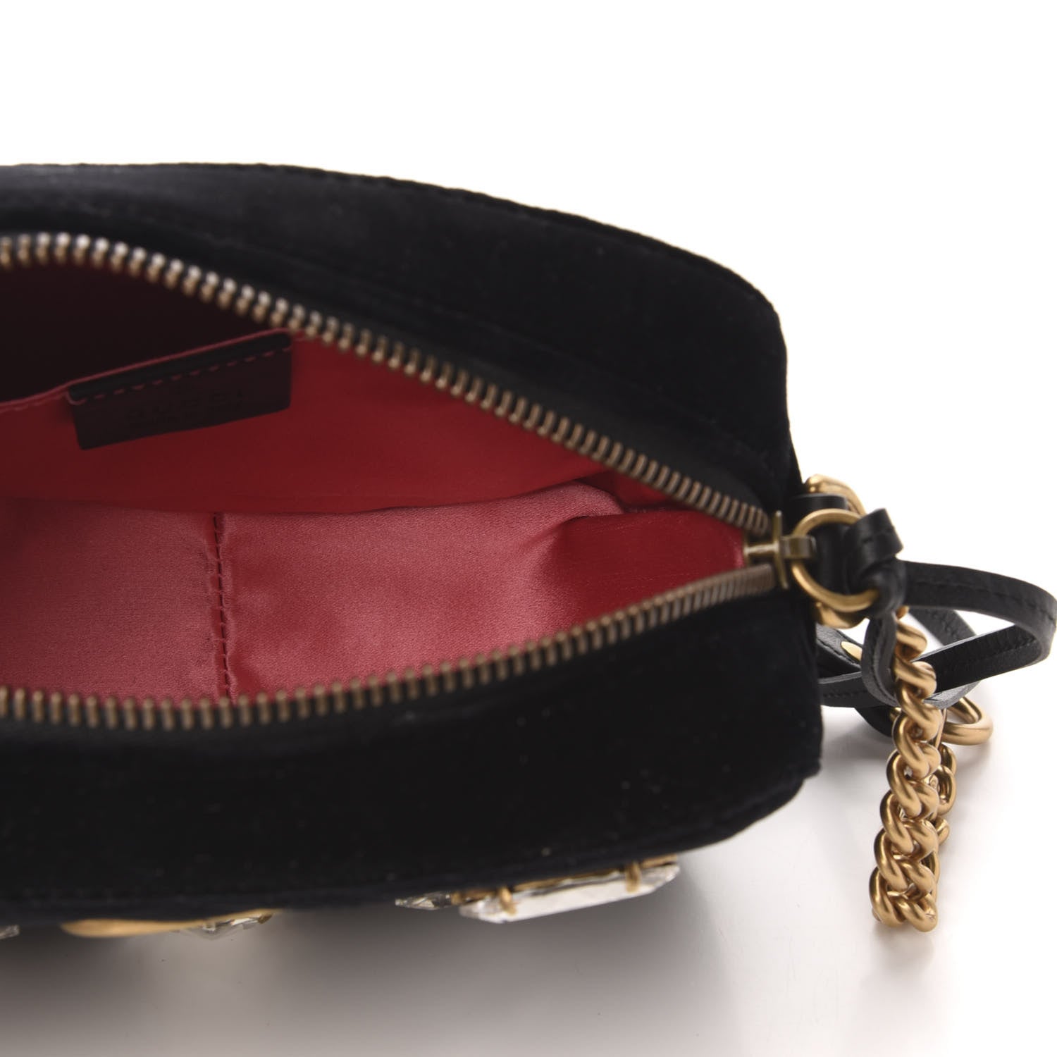 Gucci Velvet Matelasse Marquise Crystals Mini GG Marmont Chain Shoulder Bag Black 5 of 9