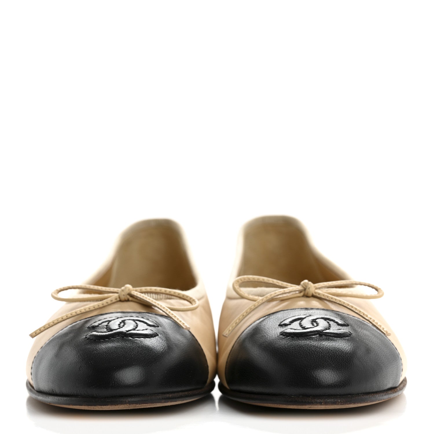 Chanel Lambskin Cap Toe CC Ballerina Flats 37 Beige Black 3 of 9