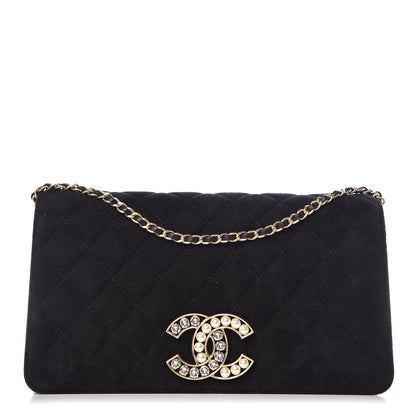 Chanel Suede Quilted Crystal Pearl CC Flap Black 1 of 10