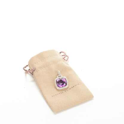 David Yurman Sterling Silver Diamond Amethyst 14mm Albion Enhancer Pendant 4 of 4
