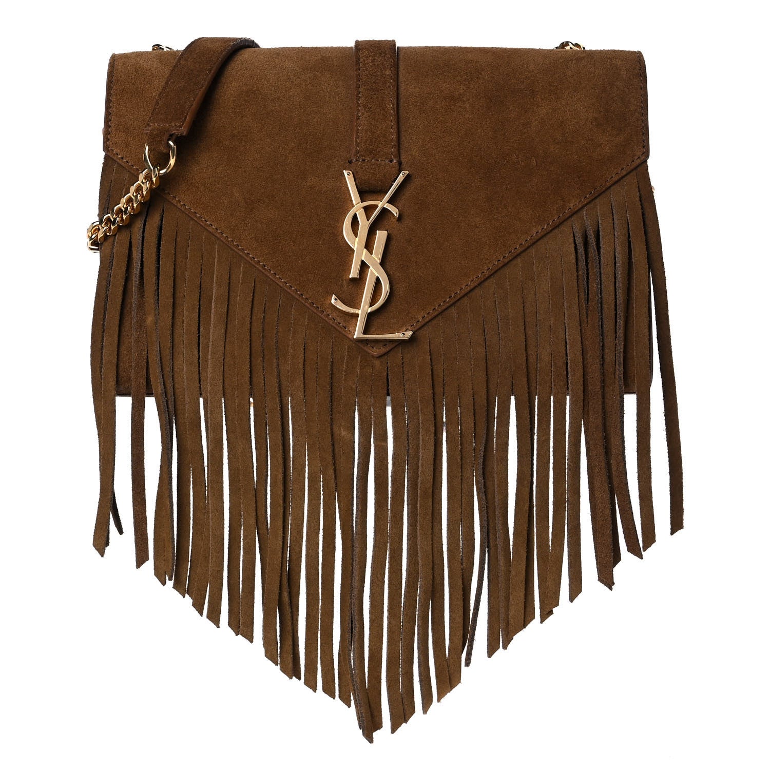 Saint Laurent Suede Fringe Small Monogram Satchel Light Ocre 1 of 11