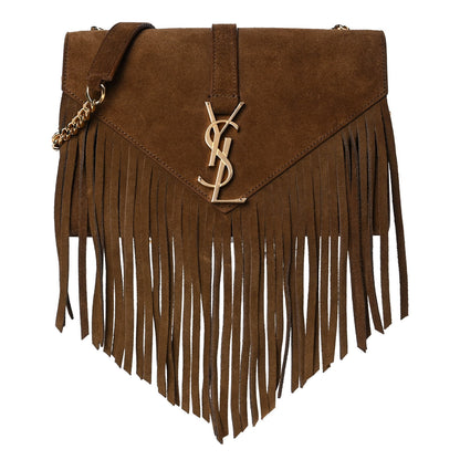Saint Laurent Suede Fringe Small Monogram Satchel Light Ocre 1 of 11