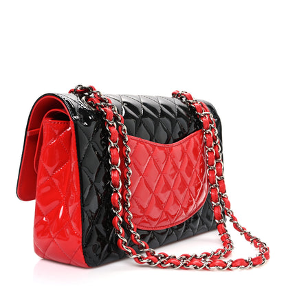Chanel Patent Calfskin Quilted Bi-Color Medium Double Flap Black Red 3 of 11