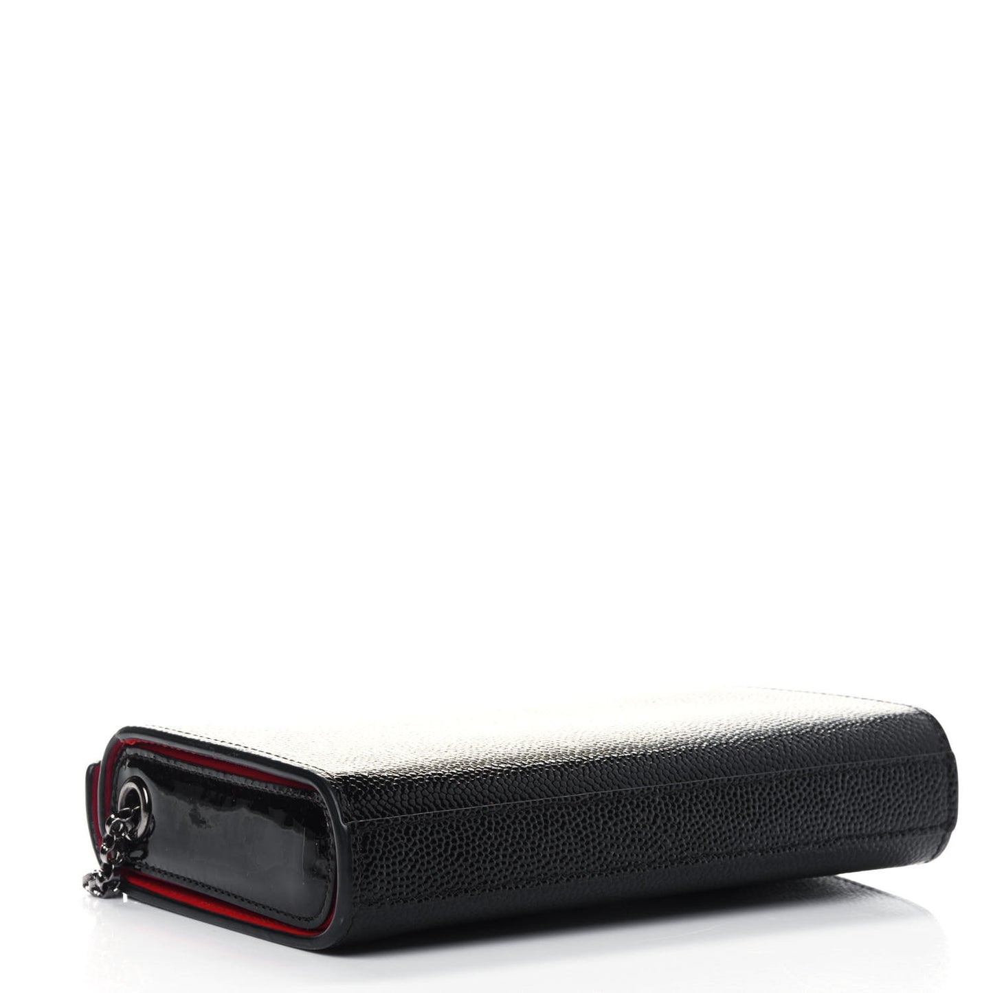 Patent Calfskin Crystal Vanite Small Clutch Black