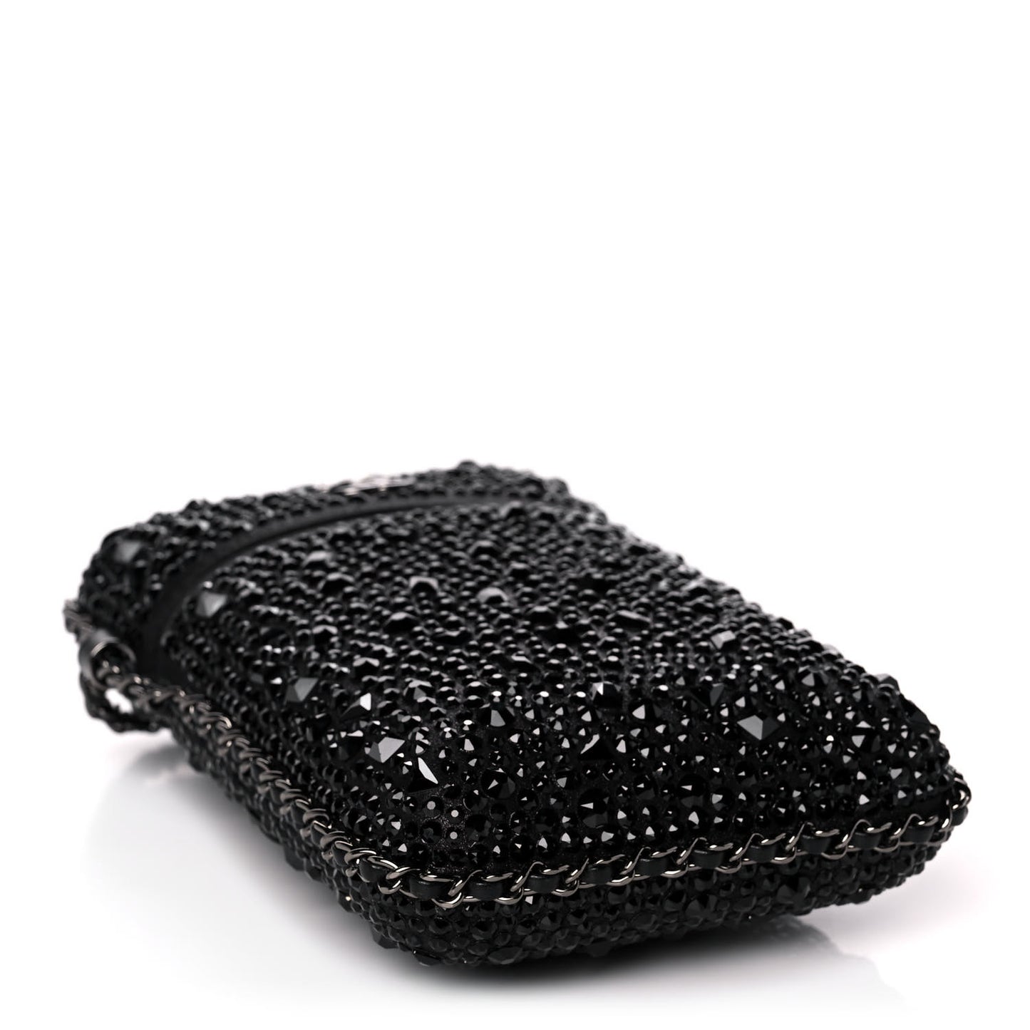 Satin Crystal Chain Around Phone Holder Black