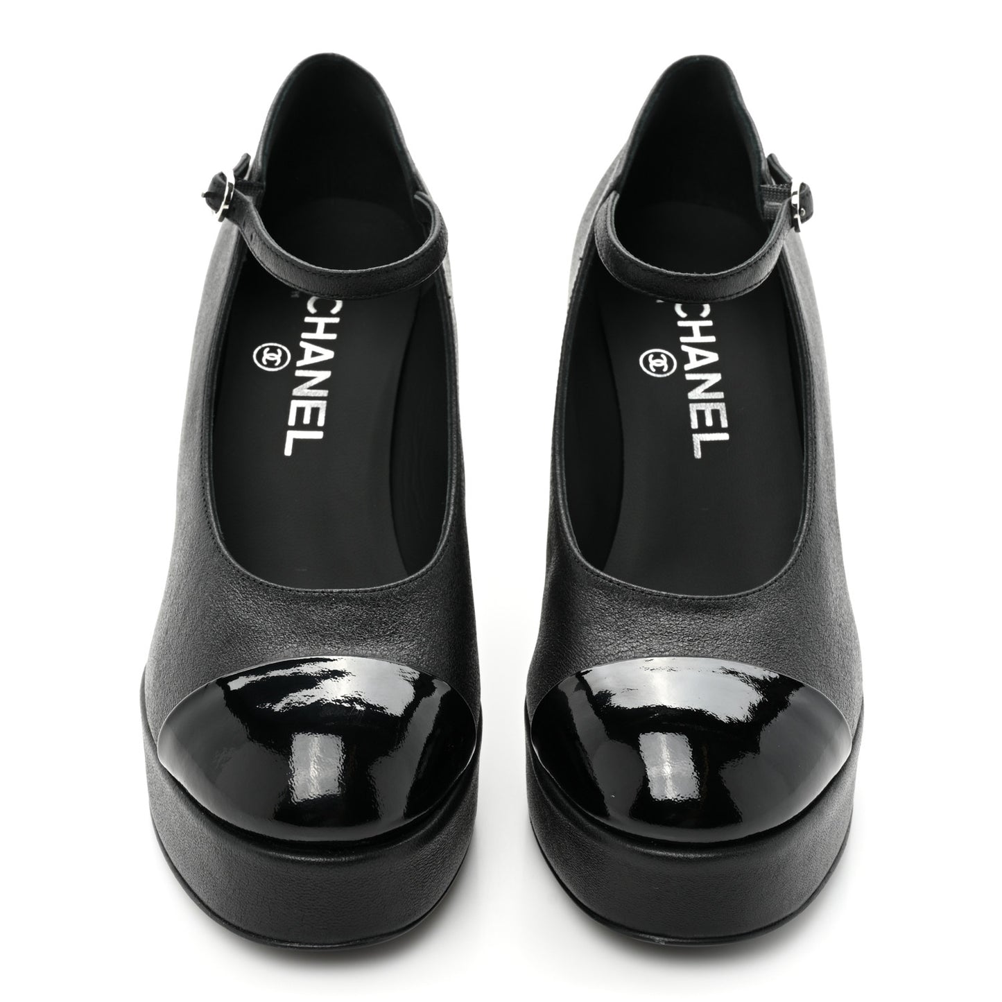 Lambskin Patent Cap Toe Mary Jane Platform Pumps 36 Black