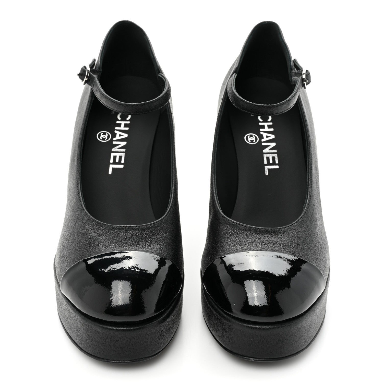 Chanel Lambskin Patent Cap Toe Mary Jane Platform Pumps 36 Black 2 of 10