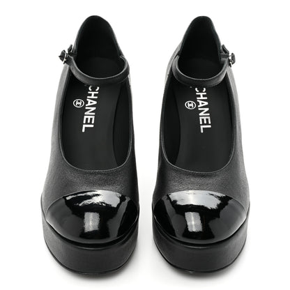 Chanel Lambskin Patent Cap Toe Mary Jane Platform Pumps 36 Black 2 of 10